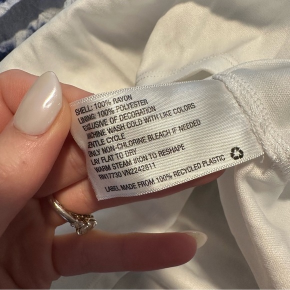 Knox Rose blue & white Tie Dye Off the Shoulder Dress bell Sleeves with Crochet - Picture 5 of 7